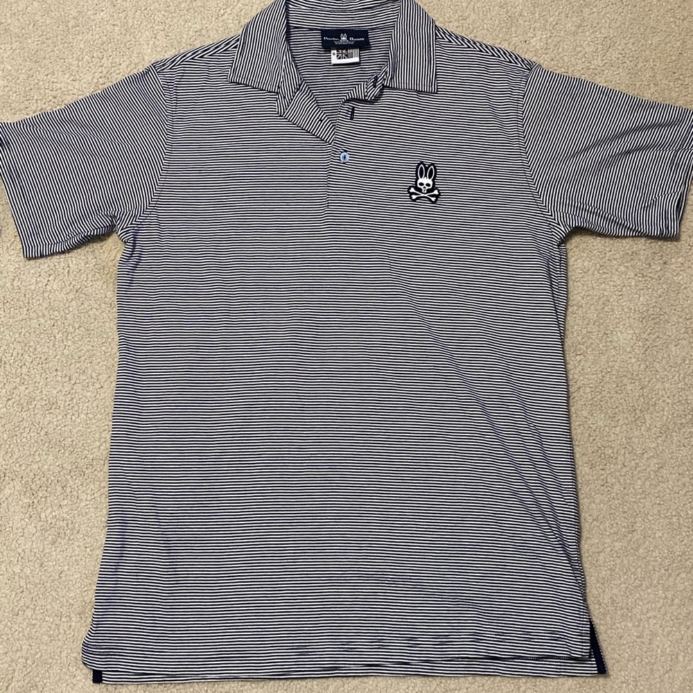 Black and white striped polo